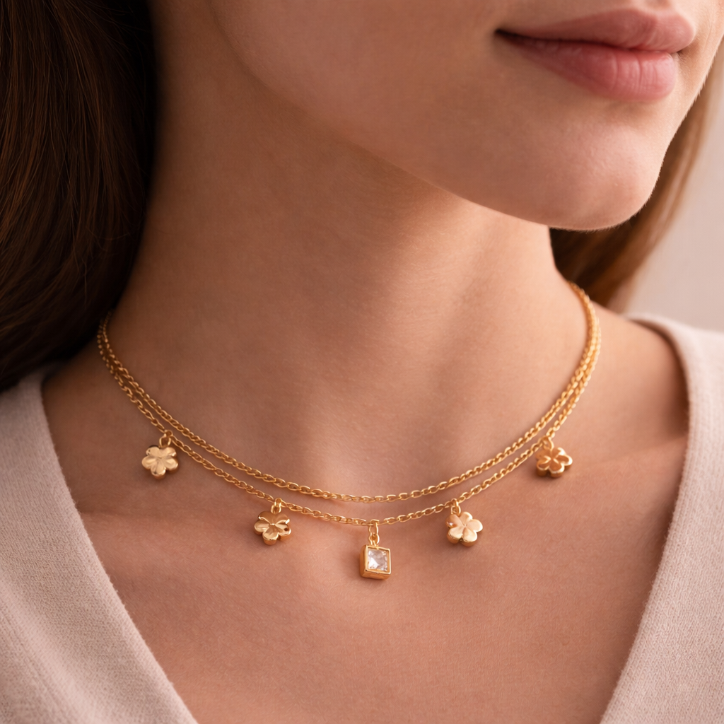 Evara™ Layered Clover Charm Necklace