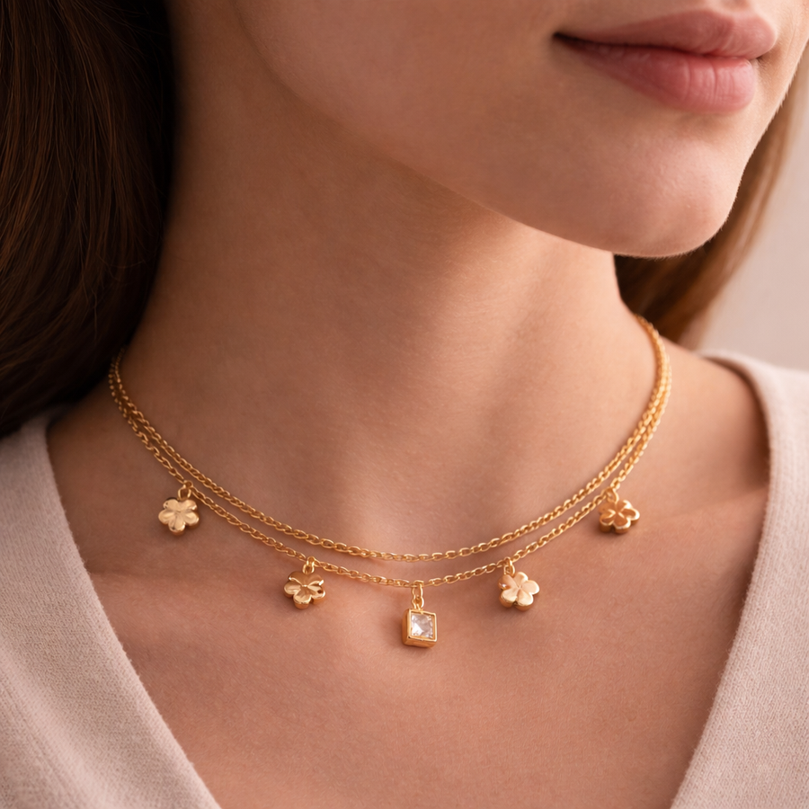 Evara™ Layered Clover Charm Necklace