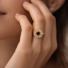 Evara™ Noir Bloom Crystal Statement Ring