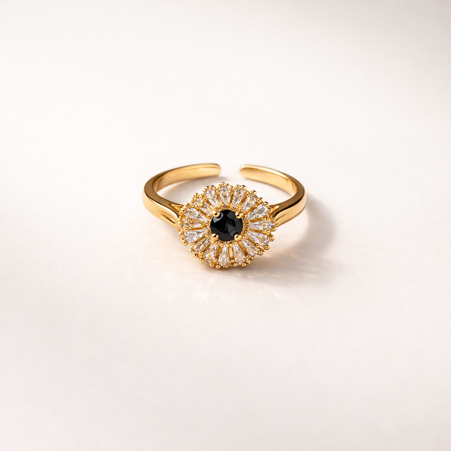 Evara™ Noir Bloom Crystal Statement Ring